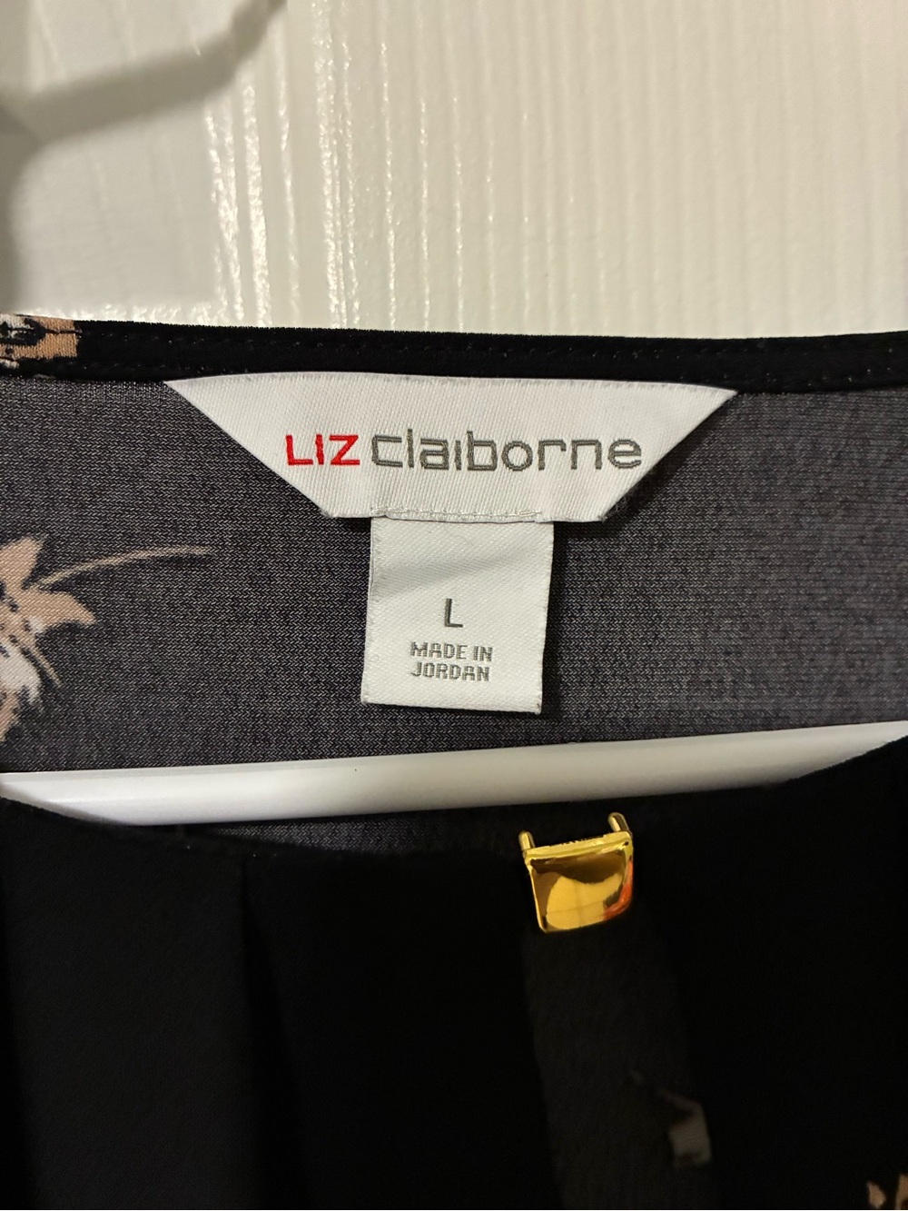 Liz Claiborne Black Floral Long-Sleeve Blouse with Keyhole - Picture 3 of 5